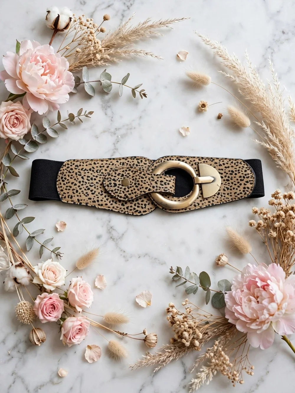Women's vintage elastic belt with copper buckle
